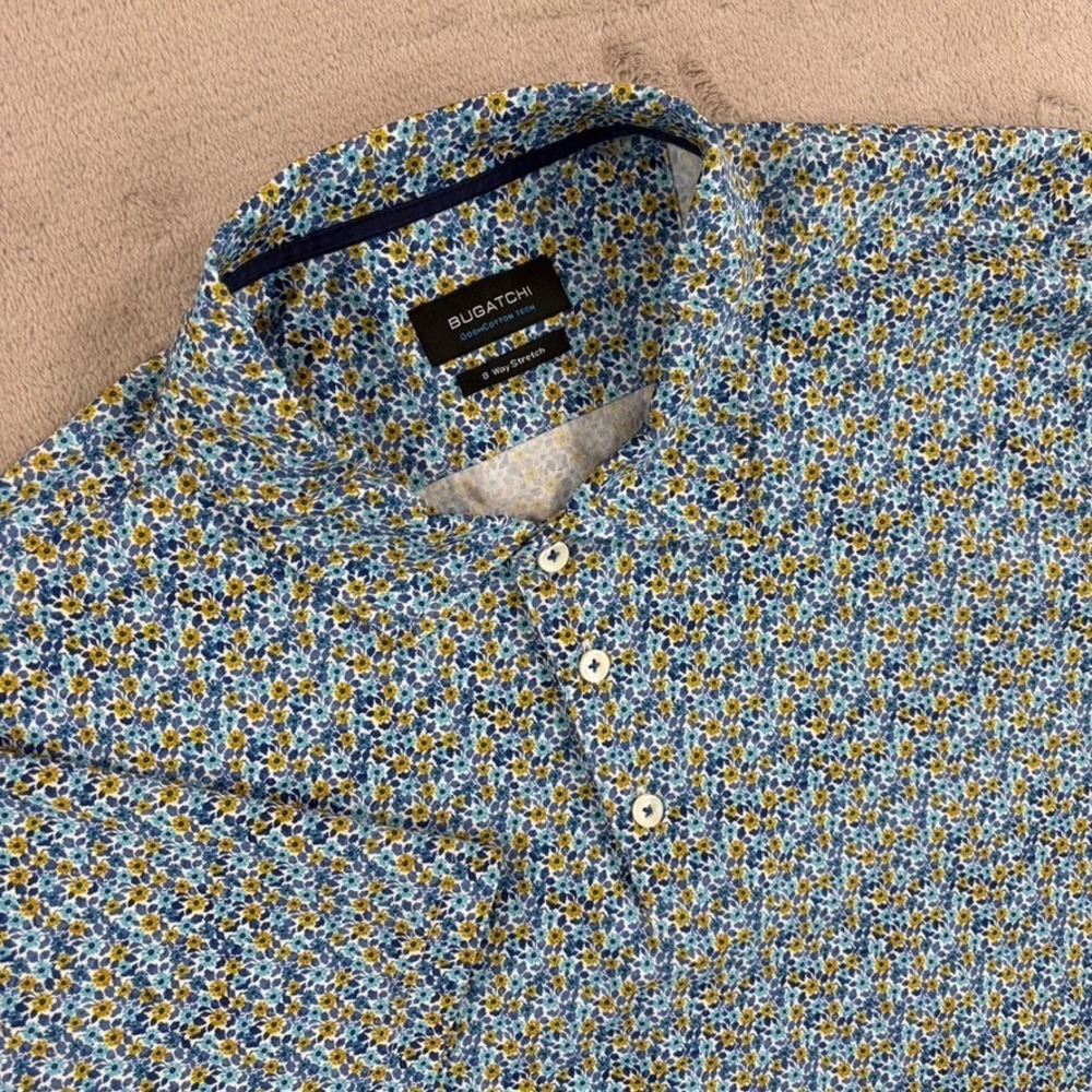 Bugatchi OoohCotton Tech 8 Way Stretch Performance Polo Shirt Multi Floral Large